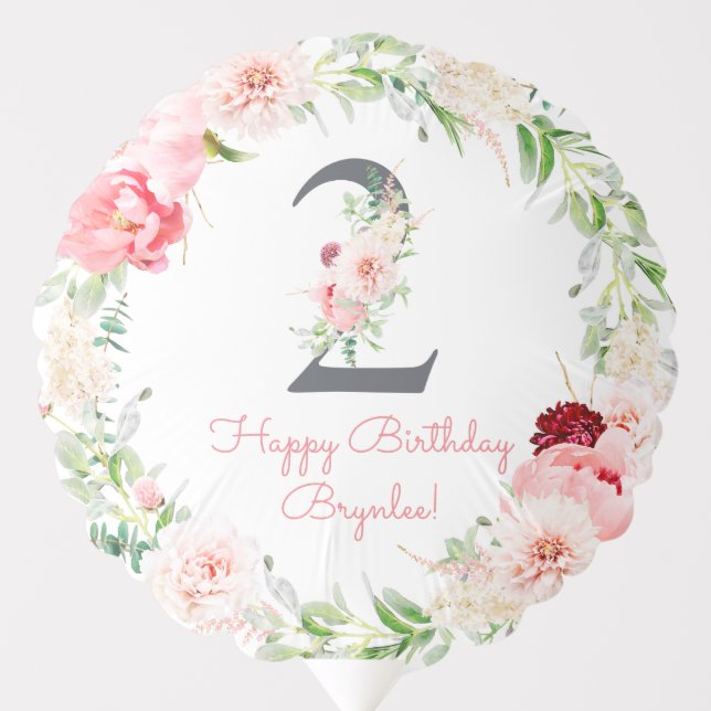 Blush Floral Pink Stripe 2nd Birthday Balloon (Front)