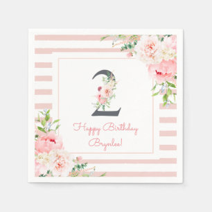 Blush Floral Pink Stripe 2nd Birthday Party Napkins