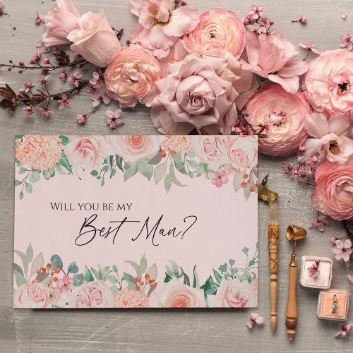 Blush Floral Pink Wedding Best Man Proposal Card