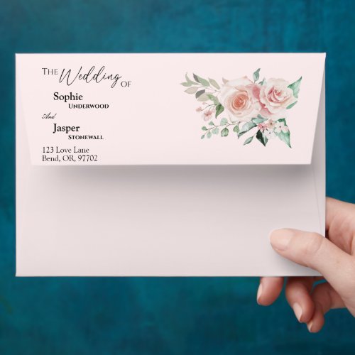 Blush Floral Pink Wedding Envelope