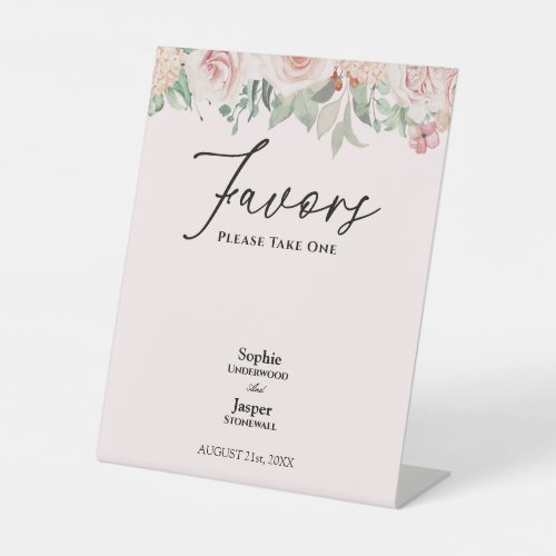 Blush Floral Pink Wedding Favors Pedestal Sign