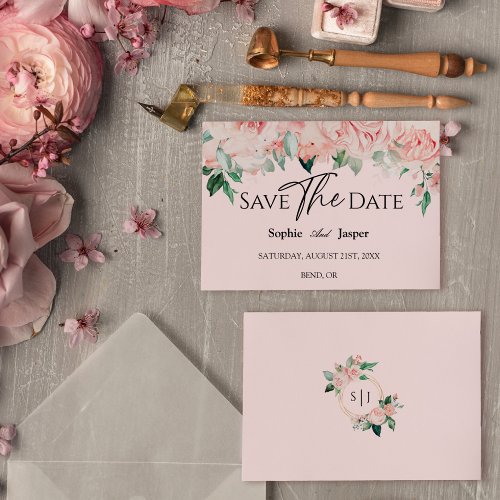 Blush Floral Pink Wedding Flat Save The Date