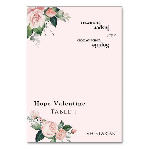 Blush Floral Pink Wedding Foldable Place Card