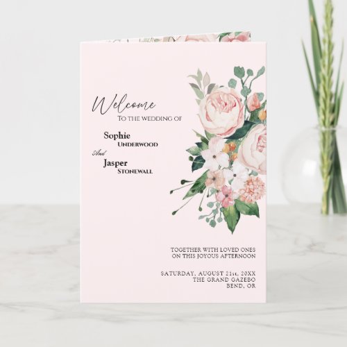 Blush Floral Pink Wedding Folded Program