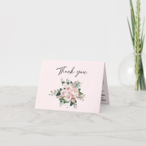 Blush Floral Pink Wedding Folded Thank You Card