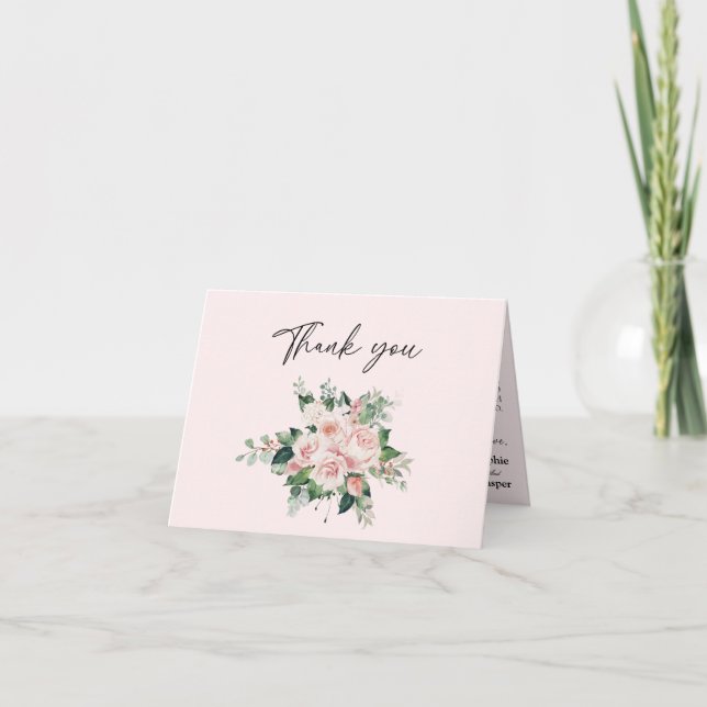 Blush Floral Pink Wedding Folded Thank You Card (Front)