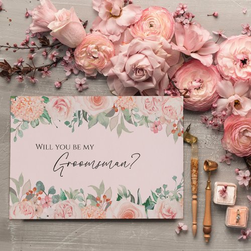 Blush Floral Pink Wedding Groomsman Proposal Card