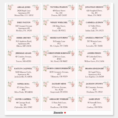 Blush Floral Pink Wedding guest address labels