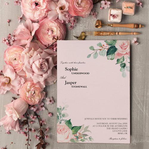 Blush Floral Pink Wedding Invitation