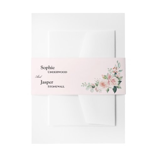 Blush Floral Pink Wedding Invitation Belly Band