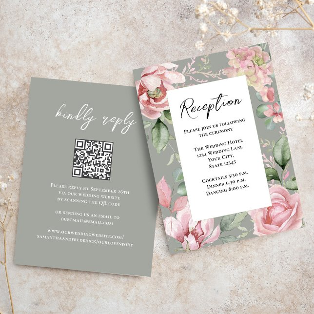 Blush Floral Pink Wedding Reception Enclosure Card (Elegant reception card with blush pink floral design. )