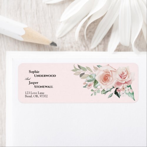 Blush Floral Pink Wedding Return Address Label