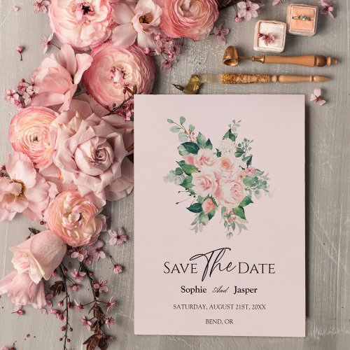 Blush Floral Pink Wedding Save The Date Card