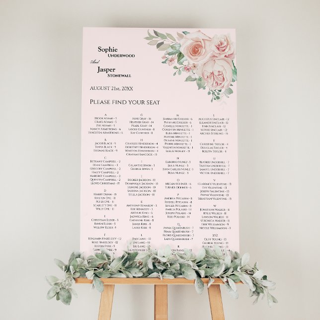 Blush Floral Pink Wedding Seating Chart Sign (Creator Uploaded)
