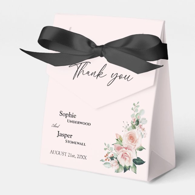 Blush Floral Pink Wedding Thank You Favor Box (Front Side)