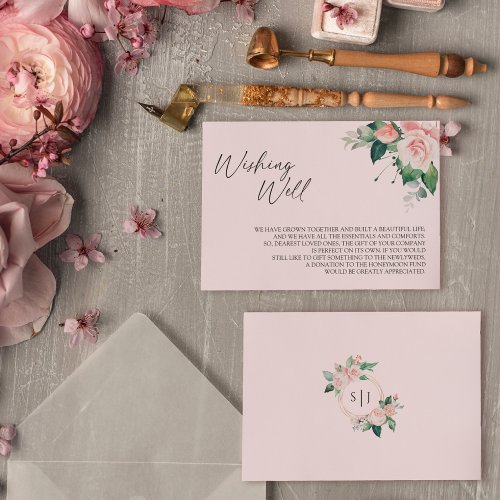 Blush Floral Pink Wedding Wishing Well Enclosure Card