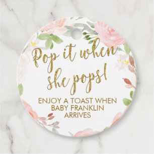 Blush Floral Pop It When She Pops Round Shower Favor Tags