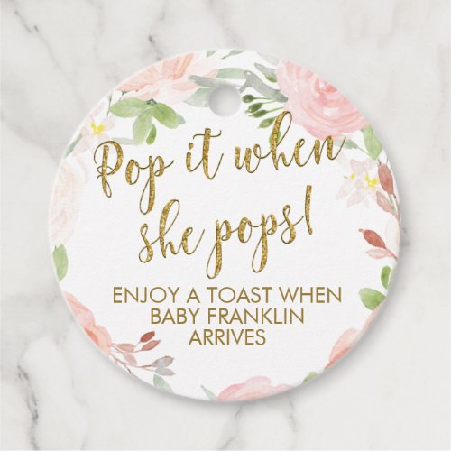 Blush Floral Pop It When She Pops Round Shower Favor Tags