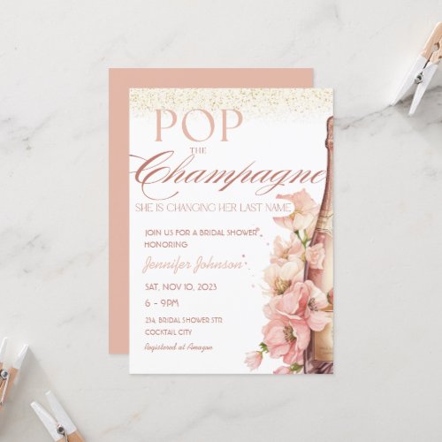 Blush Floral Pop the Champagne Bridal Shower  Invitation