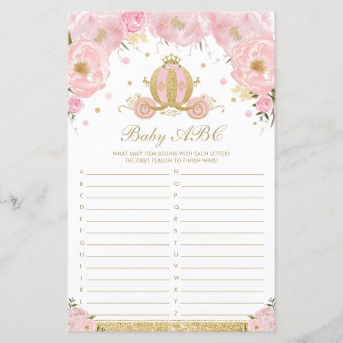 Blush Floral Princess Baby ABC Baby Shower Game
