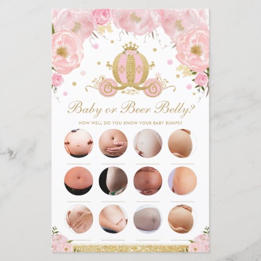 Blush Floral Princess Baby or Beer Belly Game (Front)