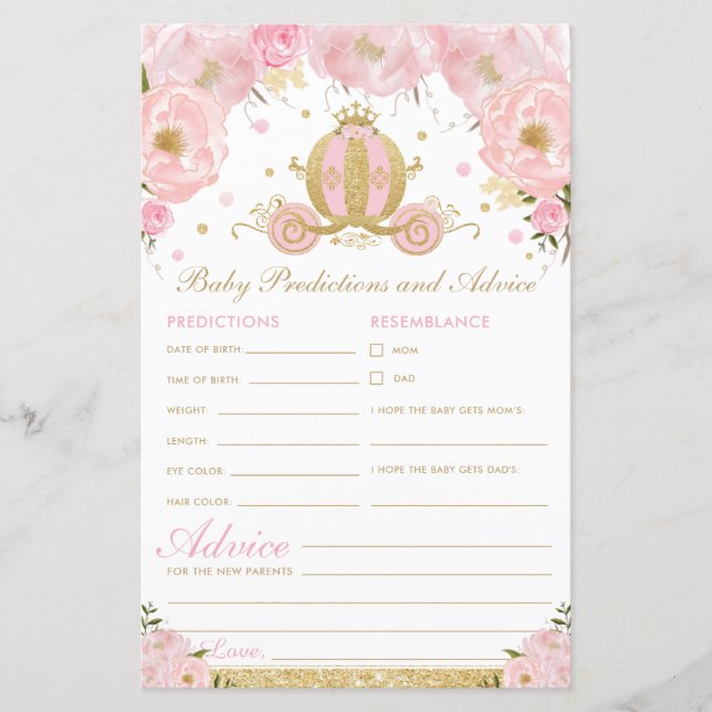 Blush Floral Princess Baby Predictions and Advice (Front)