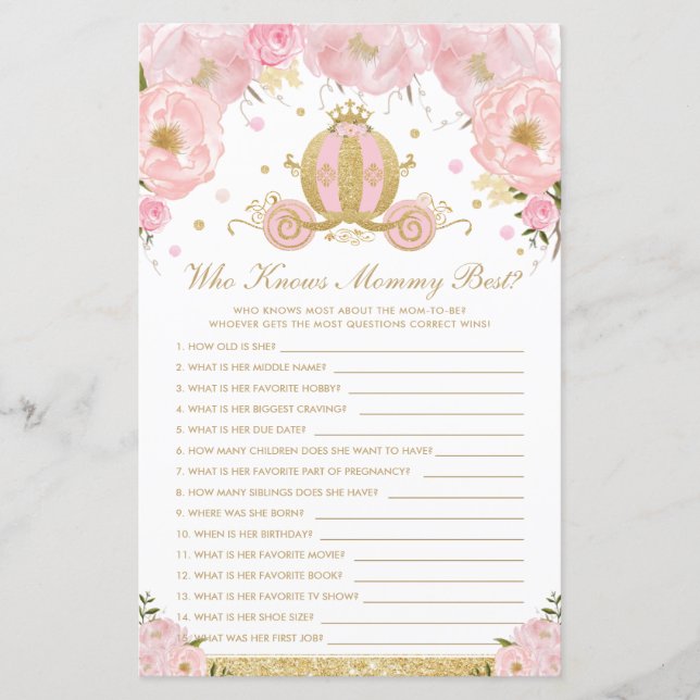 Blush Floral Princess Who Knows Mommy Best Game (Front)