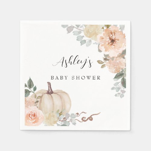 Blush Floral Pumpkin Baby Shower Napkins Paper 