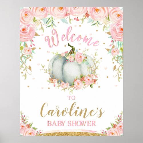 Blush Floral Pumpkin Baby Shower Welcome Sign