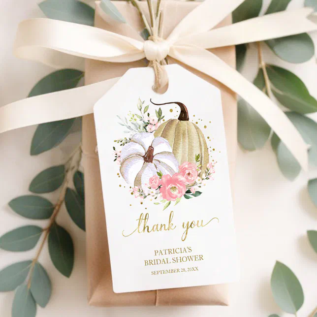 Blush Floral Pumpkin Fall Bridal Shower Favor Gift Tags | Zazzle