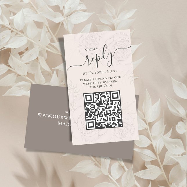 Blush Floral QR Code Wedding RSVP Enclosure Card (Wedding reply enclosure card with an elegant floral transparent background.)