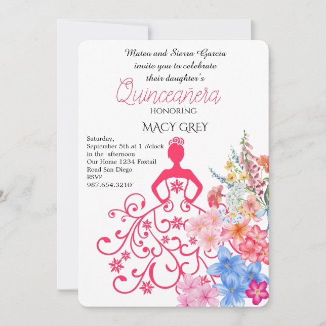 Blush Floral Quinceañera 15th Birthday Invitation (Front)