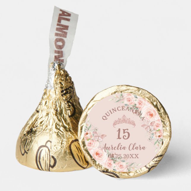Blush Floral Quinceañera Butterflies Gold  Hershey®'s Kisses® (Front)