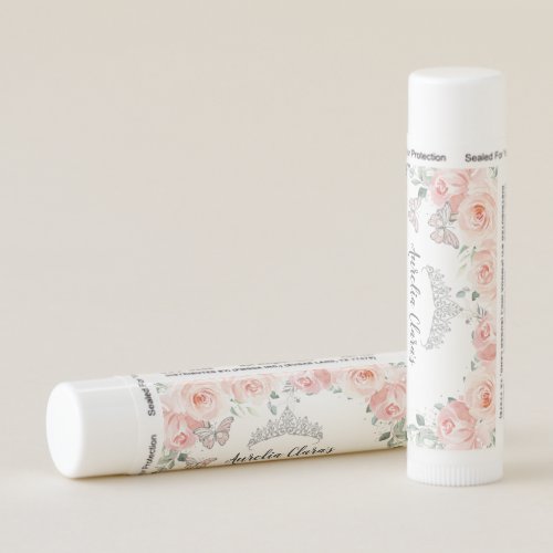 Blush Floral Quinceaera Butterflies Silver Favor Lip Balm