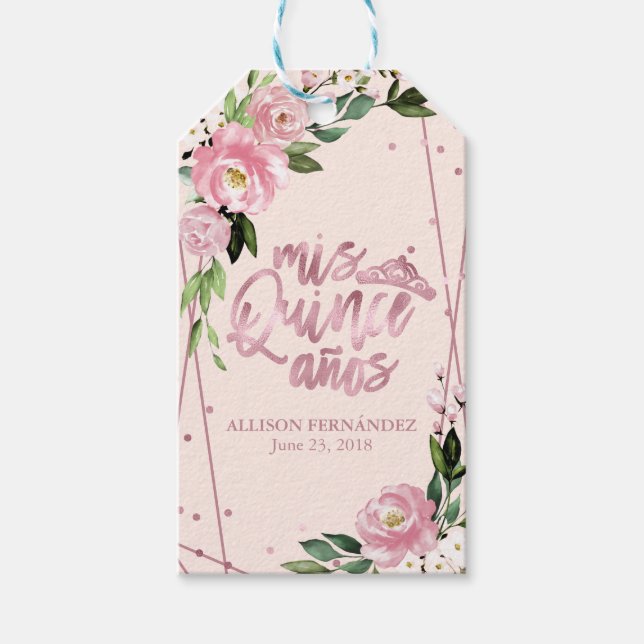Blush Floral Quinceanera Gift Tags (Front)