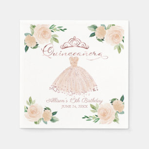 Blush Floral Quinceanera Napkins