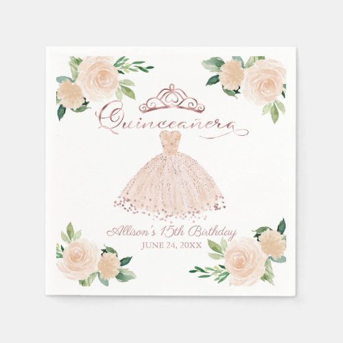 Blush Floral Quinceanera Napkins