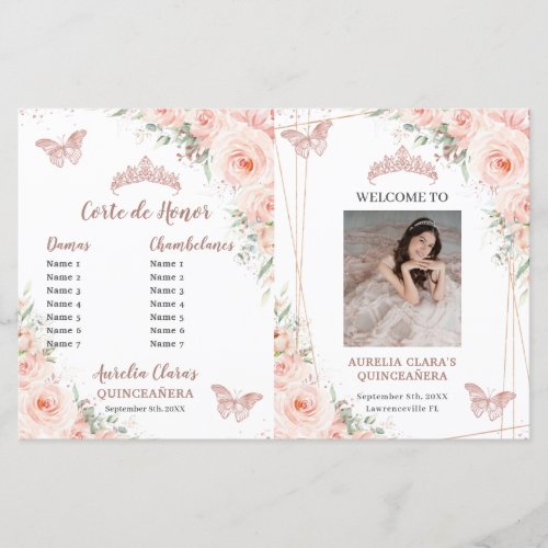 Blush Floral Quinceanera Order of Events Program 