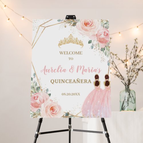 Blush Floral Quinceaera Twins Joint Birthday  Foam Board