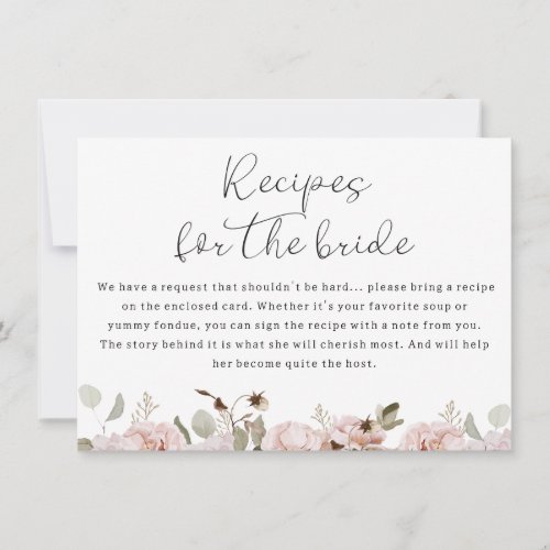 Blush Floral Recipes For Bride Bridal Shower Card