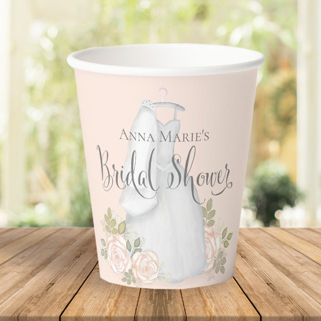 Blush Floral Rose Bridal Shower Party Decor Paper Cups (Creator Uploaded)
