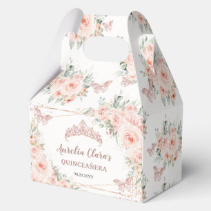 Blush Floral Rose Butterflies Quince XV Birthday Favor Boxes