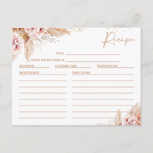 Blush Floral Rose Gold Bridal Shower Recipe Card