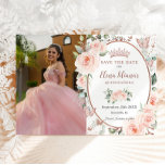 Blush Floral Rose Gold Butterflies Quinceañera Save The Date<br><div class="desc">Personalize this elegant blush floral rose gold Quinceañera / Sweet 16 birthday picture save the date easily and quickly. Simply click the customize it further button to edit the texts, change fonts and fonts colors. Featuring exquisite watercolor blush flowers, butterflies and a rose gold trimmed oval space to put all...</div>