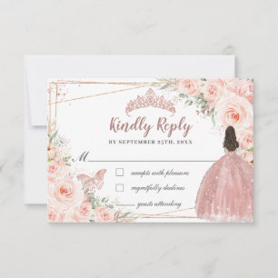 Blush Floral Rose Gold Dress 16 Quinceañera Reply RSVP Card