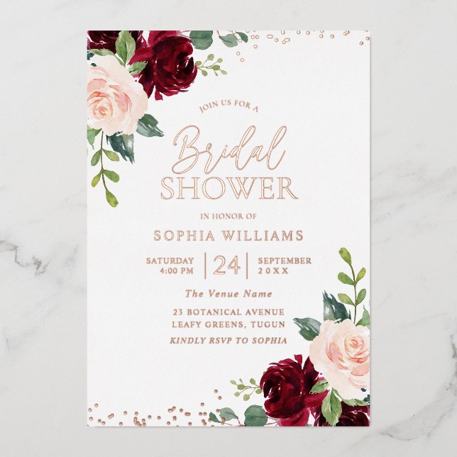  Blush Floral Rose Gold Foil Bridal Shower  Foil Invitation (Front)