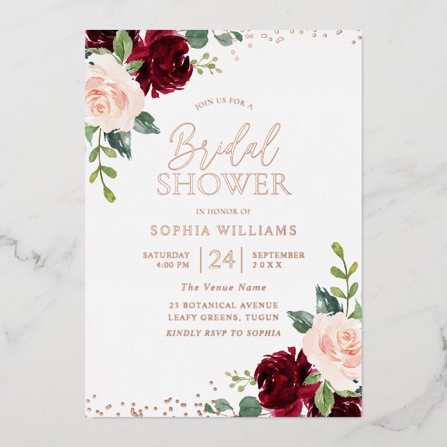  Blush Floral Rose Gold Foil Bridal Shower  Invitation (Front)
