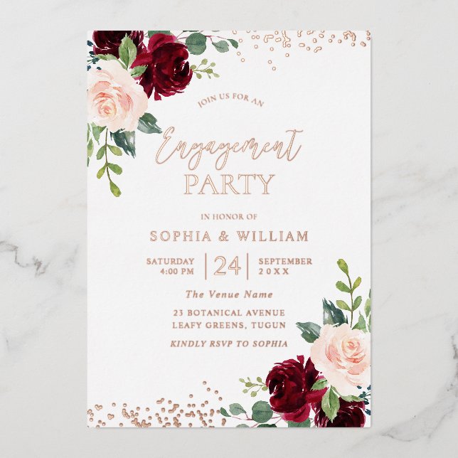  Blush Floral Rose Gold Foil Engagement Party Foil Invitation (Front)