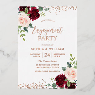 Blush Floral Rose Gold Foil Engagement Party Invitation