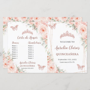 Blush Floral Rose Gold Quinceanera Events Program